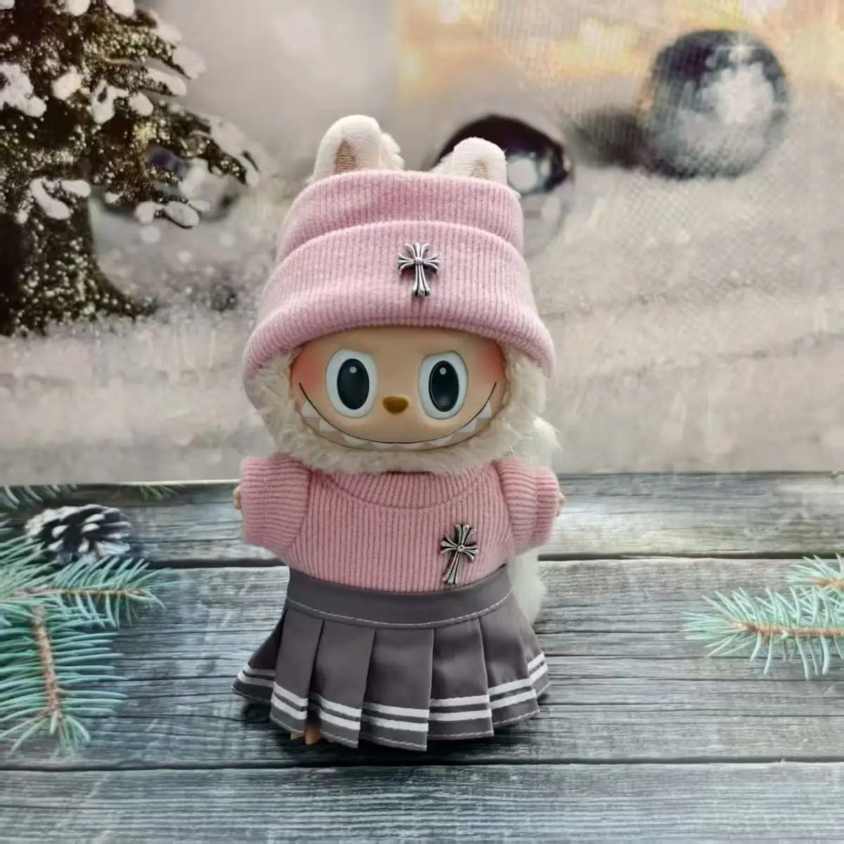 

for 17cm Doll Clothes V1 V2 V3 Labubu Pink Outfit=Hat+Shirt+Skirt/set for Cute Labubu Doll Accessories New Year Gift