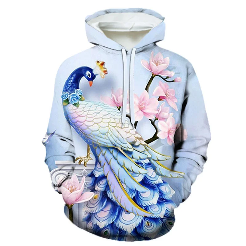 Animal Peacock Pattern Hoodies For Men Exquisite 3D Printed Sweatshirts Casual Pullover Long Sleeve Hooded Oversized Tracksuits