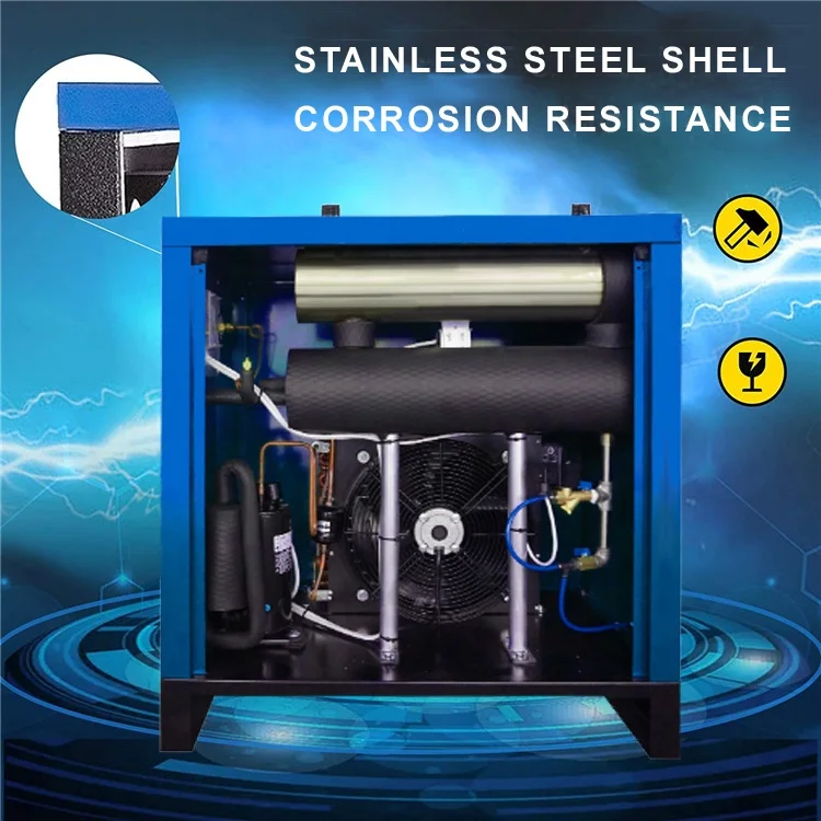 Secador de ar refrigerado de qualidade alimentar 7,5KW em aço inoxidável 304 com certificação CE para produção de linhas de enchimento de fábrica de bebidas