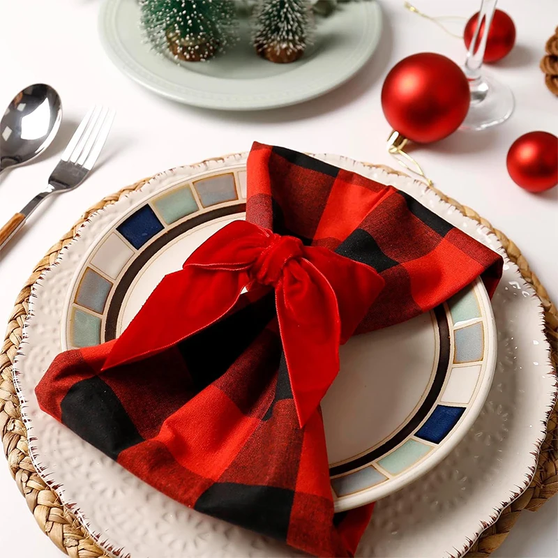 

6pcs Red&Green Bow Christmas Napkin Rings Chic Velvet Bowknot for Xmas Dinner Parties Wedding Holiday Home Napkin Holders