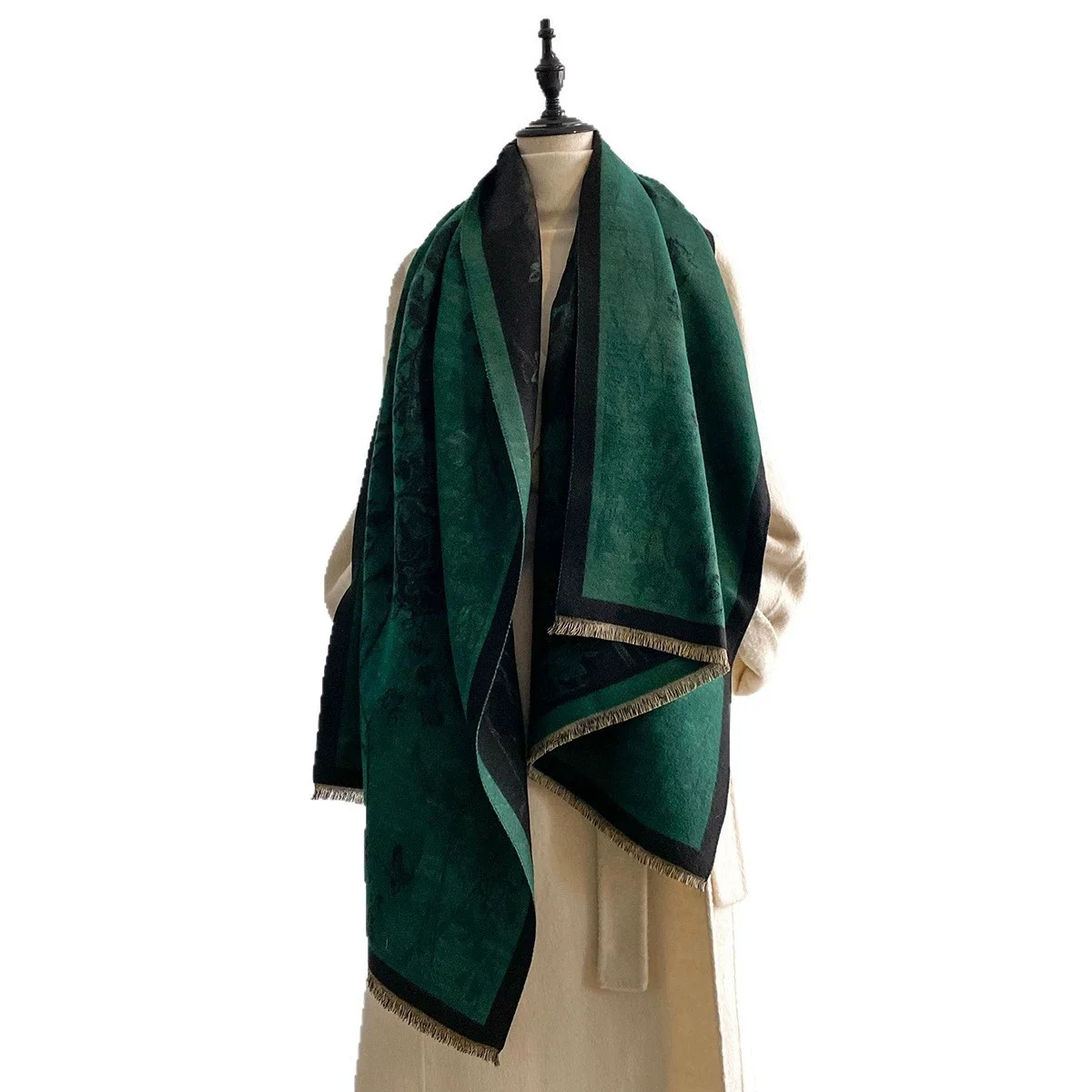 

Women's Faux Cashmere Winter Fashion Scarf Vintage Floral Printed With Tassels Soft Warm Shawl Elegant Wrap For Winter Outfits