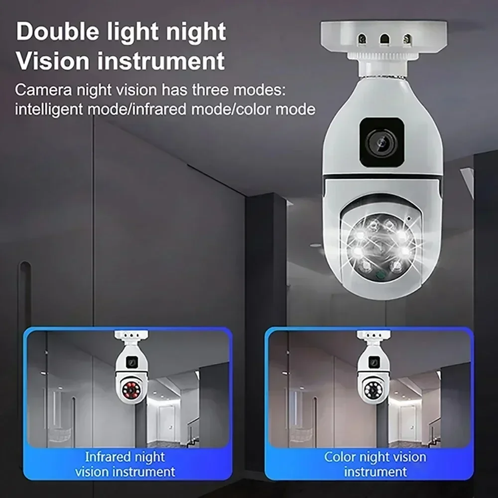 8MP E27 전구 WIFI 카메라 듀얼 렌즈 스마트 홈 감시 카메라 AI 인간 추적 음성 경보 양방향 오디오 컬러 야간 투시경