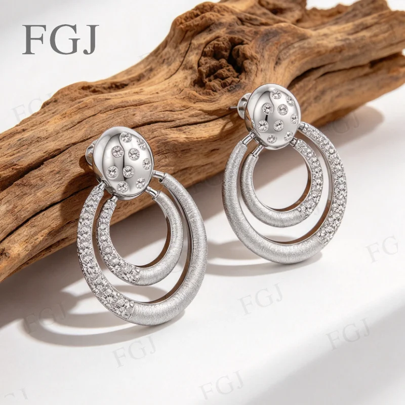 Damen Moissanit Tropfenohrringe 925 Sterling Silber Doppelreihige Creolen Zarte Feine Schmuckstücke Geschenk zum Geburtstag für Sie – Detail 10