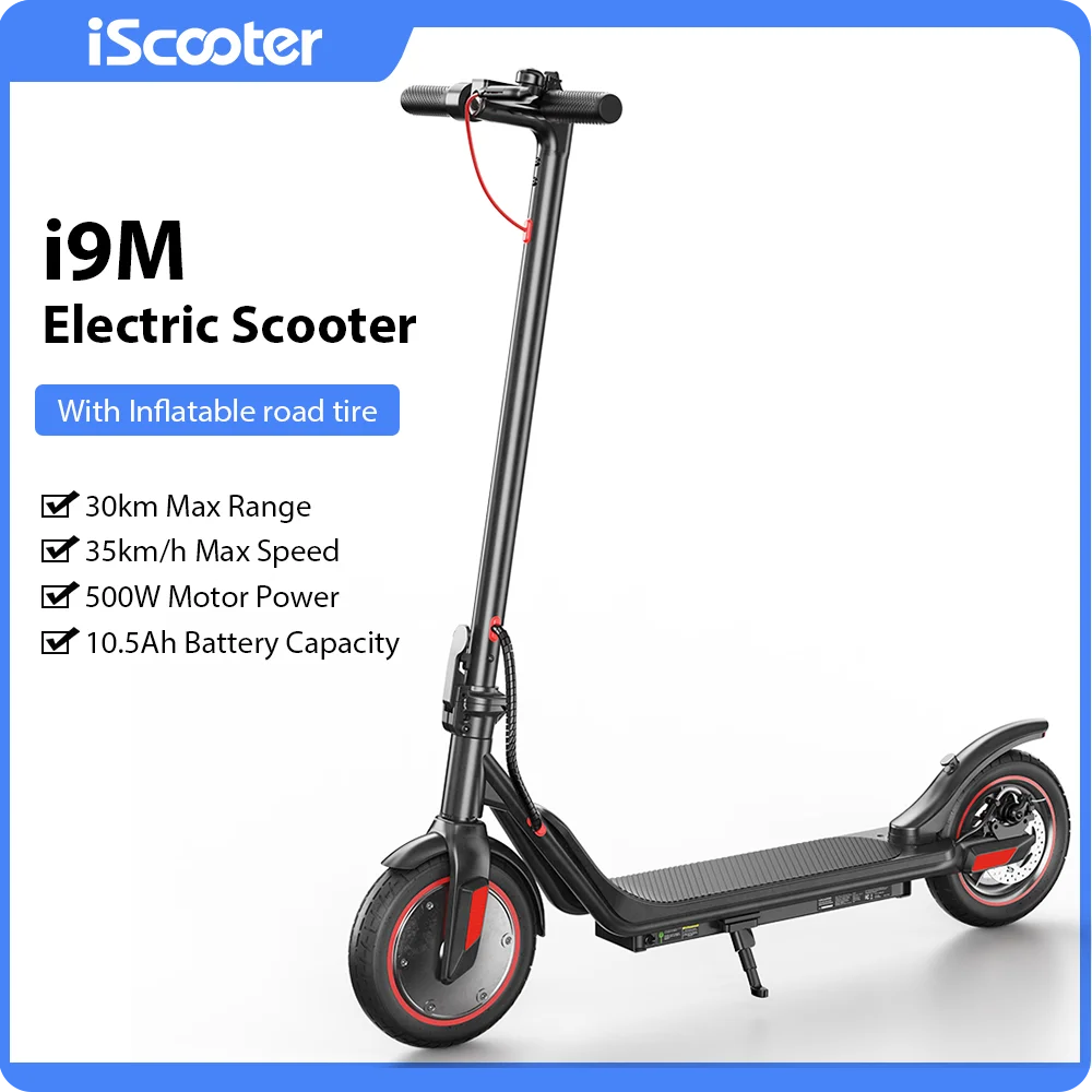 Trottinette électrique iScooter i9m 10.5Ah 500w, pliable, vitesse maximale 35 km/h, autonomie 30 km, pneus pneumatiques 10 pouces, application mobile.
