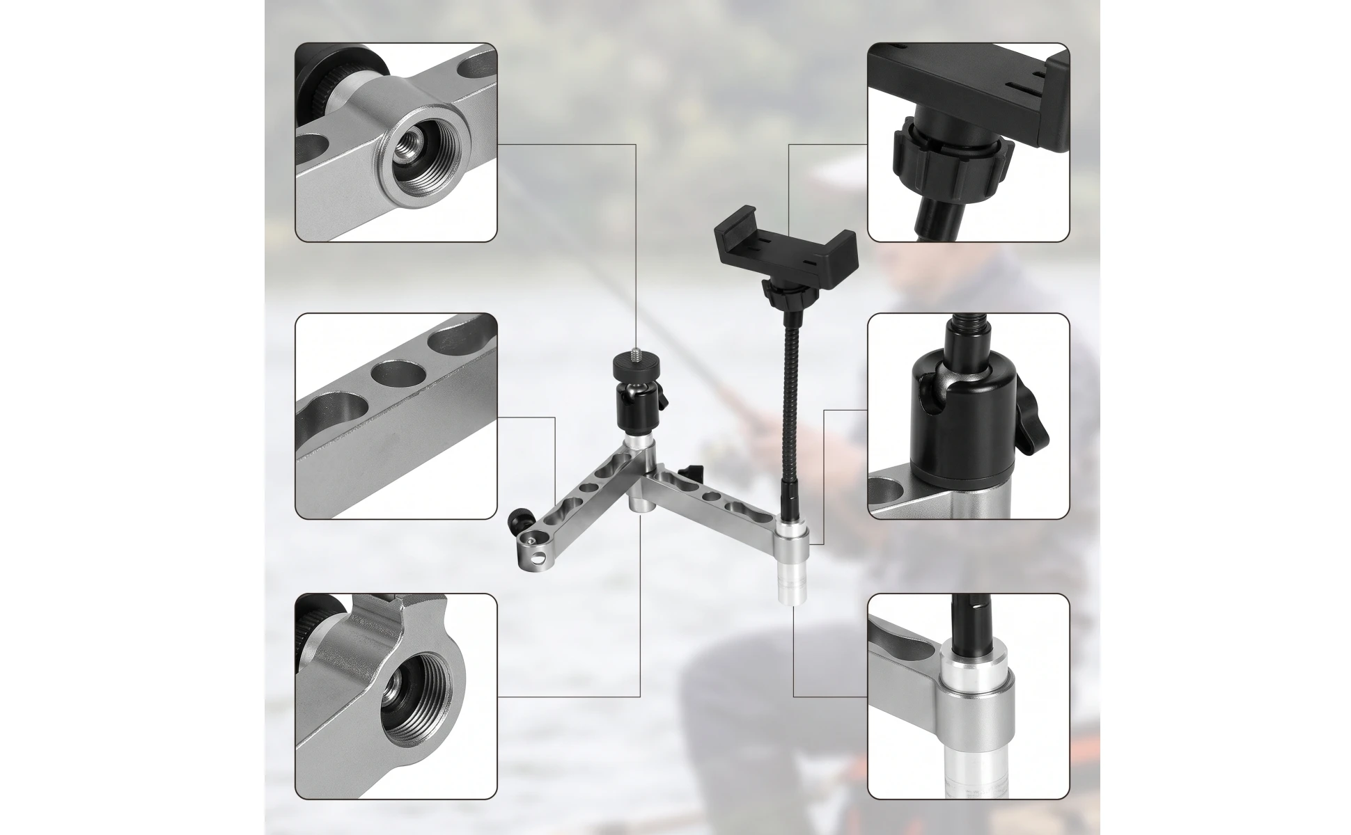 Corner Bridge Bracket Adjustable Extension Bracket with Clamp Metal for Anglers Corner Bridge Bracket Adjustable Extension Bracket with Clamp Metal for Anglers