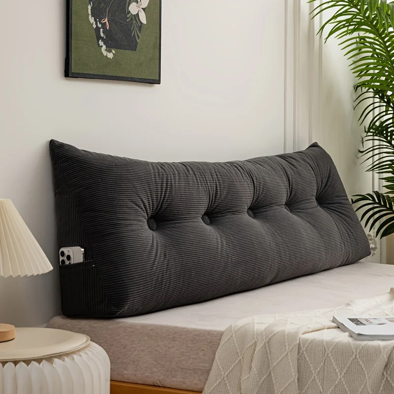

Luxurious Gray Triangular Bed Headrest Pillow - Soft, Quilted Back Cushion with Removable & Washable Polyester Cover for Double-Person Comfort, Ideal for Sofa & Tatami - Medium Firm Support for Shoulders And Waist
