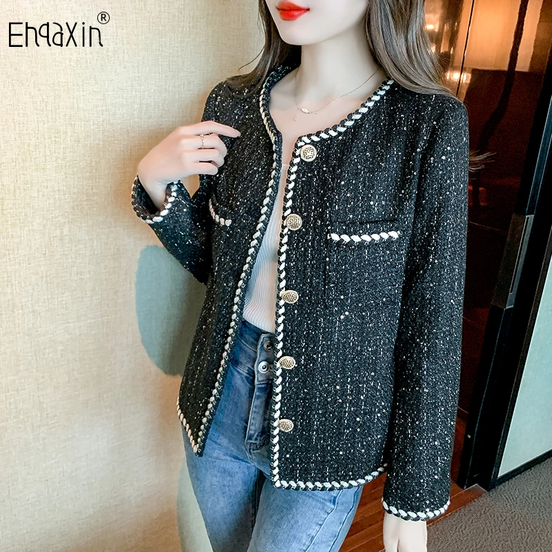 EHQAXIN Women's Exquisite Coat Fashion Autumn Winter New Elegant Loose Button Cardigan Coats Ladies Small Fragrance Style S-2XL