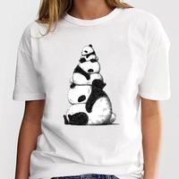 Cute Panda Print Short Sleeve Wish Men and Women European and American Tops Aesthetic Clothes  Graphic T Shirts