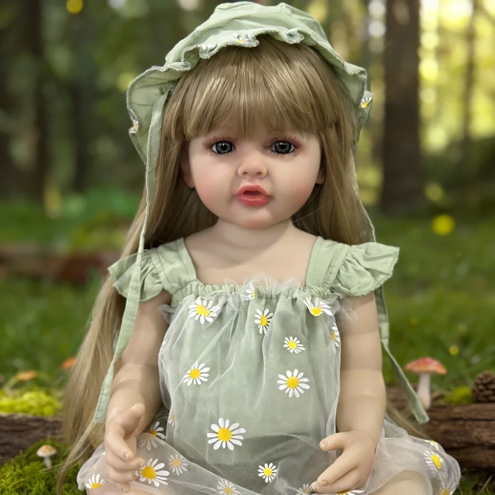 BZDOLL 55CM 22Inch Full Vinyl Reborn Princess Doll, Long Blonde Hair, Lifelike Bath Toy, Collectible Gift