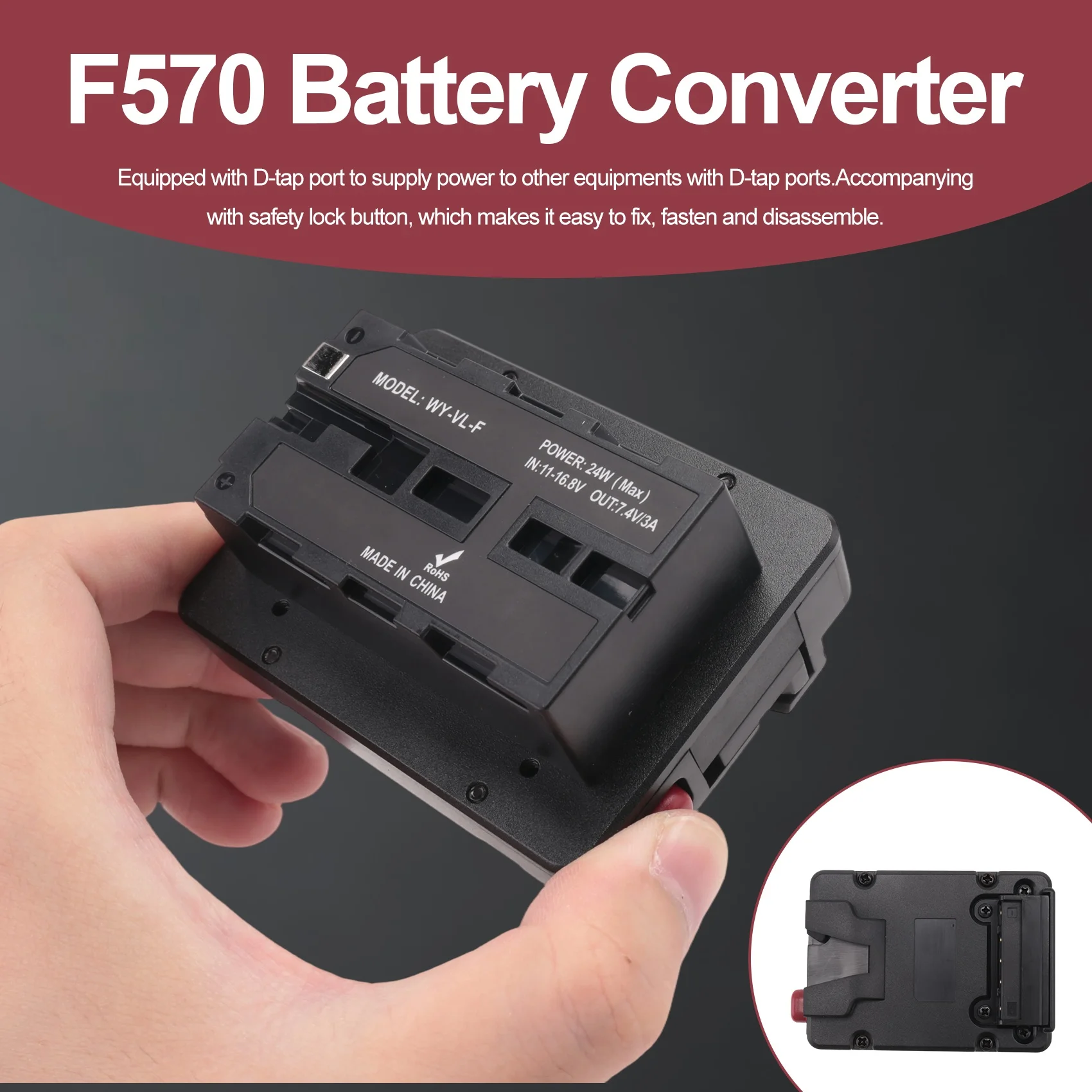 ABQU V-Mount to NP-F Battery Converter Plate with D-Tap, for NP-F550/F570/F750/F970 Battery for LED Light Monitor