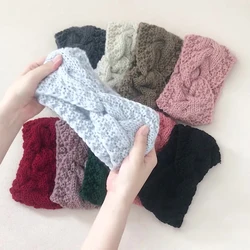 Woolen Knitting Headbands Solid Color Wide Turban Soft Warm Headwrap Knitted Twist Cross Hairband Autumn Winter Hair Accessories