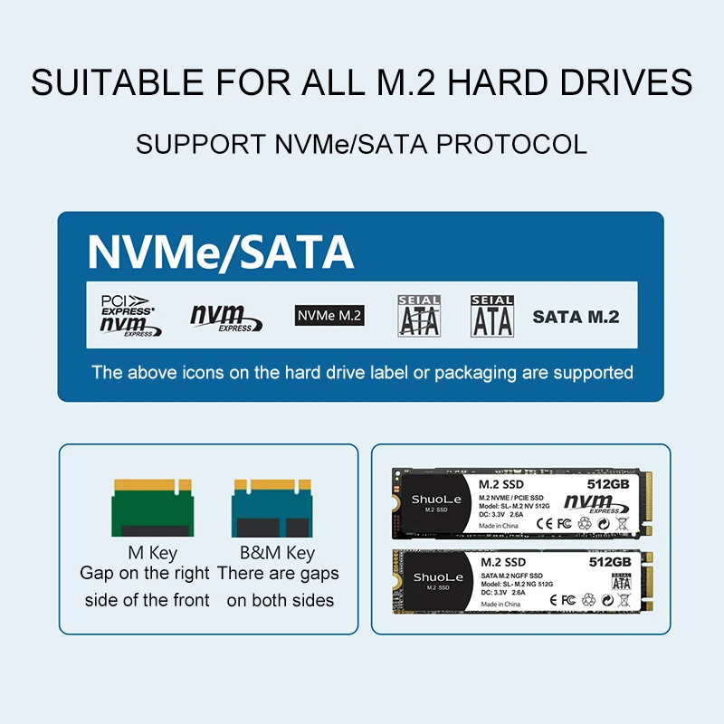UTHAI M. 2 Solid State Mobile Hard Disk Box USB 3.2 Metal Heat Dissipation External Type-C Interface SATA/NVMe Dual Protocol
