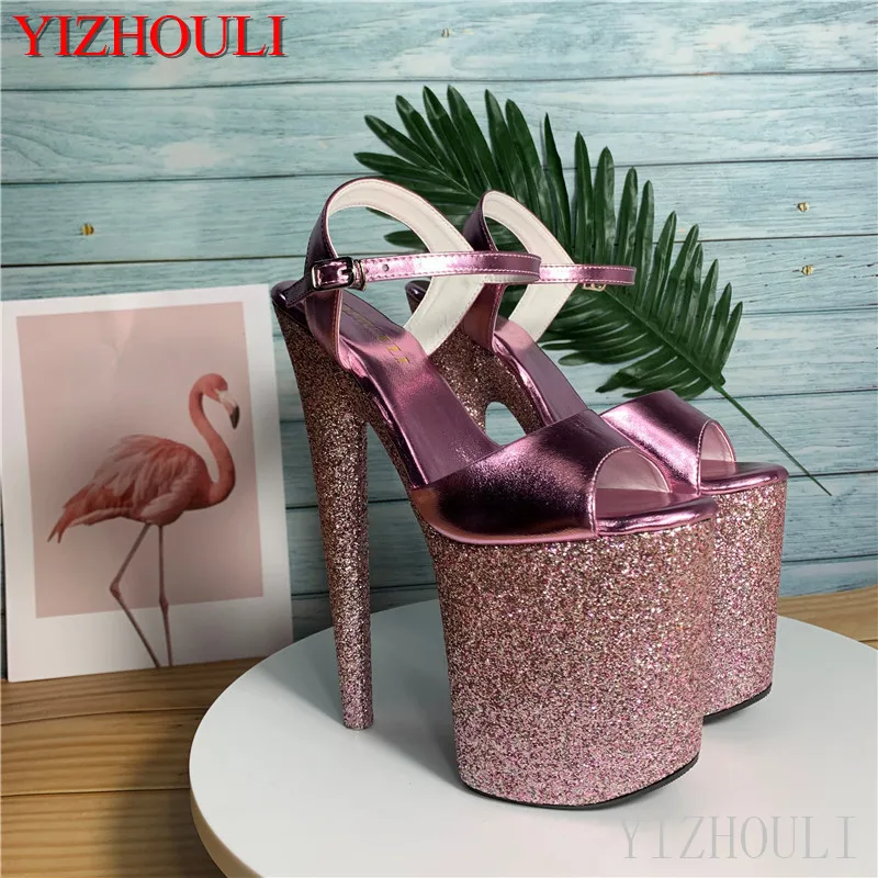 

Summer 20cm model pole dancing using sandals, thin heels sexy 8-inch high champagne sequined dance shoes