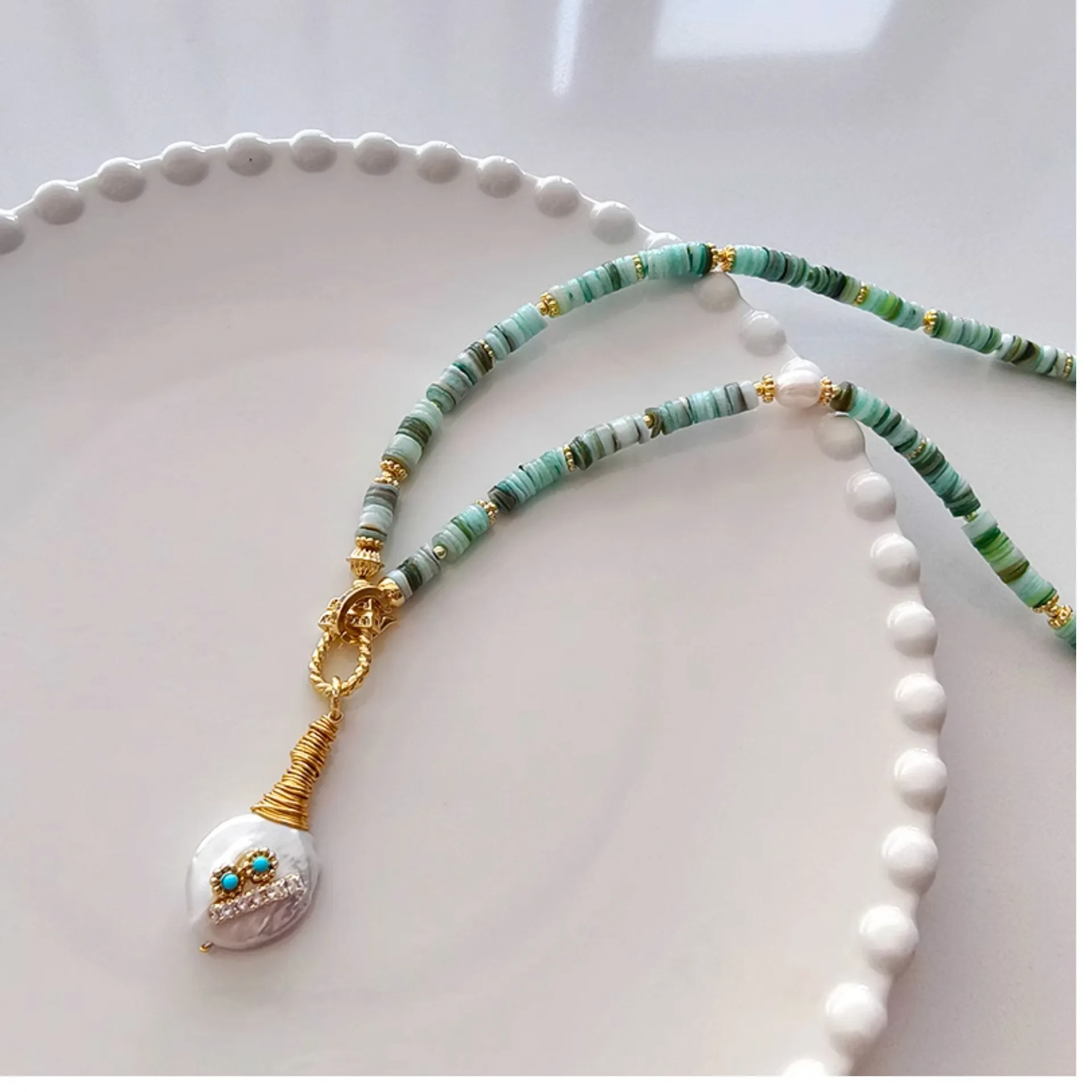 Neuankömmling trend ige natürliche Barock Süßwasser Perle grünen Stein 14 Karat Gold gefüllt weibliche Anhänger Halskette Schmuck für Frauen Geschenke – Detail 3