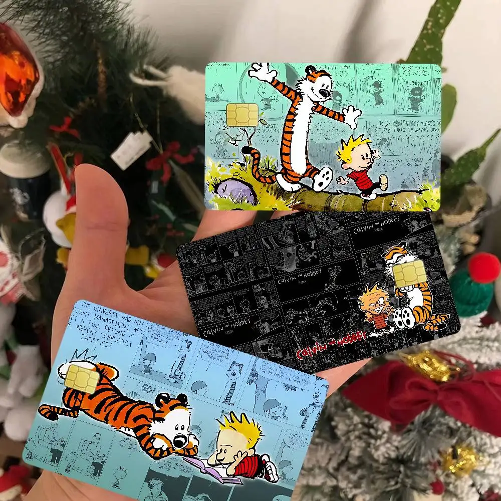 Book C-Calvin And H-Hobbes 2024 Anime Cartoon Skin Stickers Film Tape Case For Big Credit Debit Card Front Side
