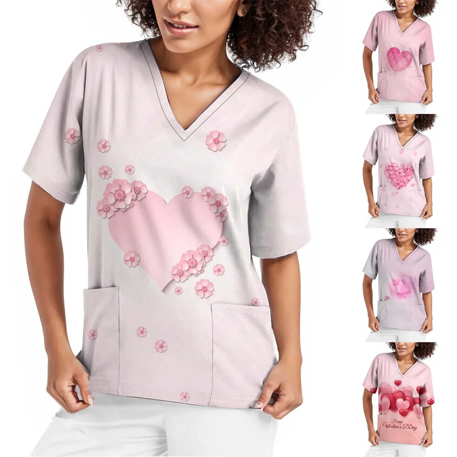 Valentine's Day Thanksgiving T-shirts Uniforms Uniforms Women Nursing Clothing S-5xl Valentine's Day Printing Nurse Scrubs Tops