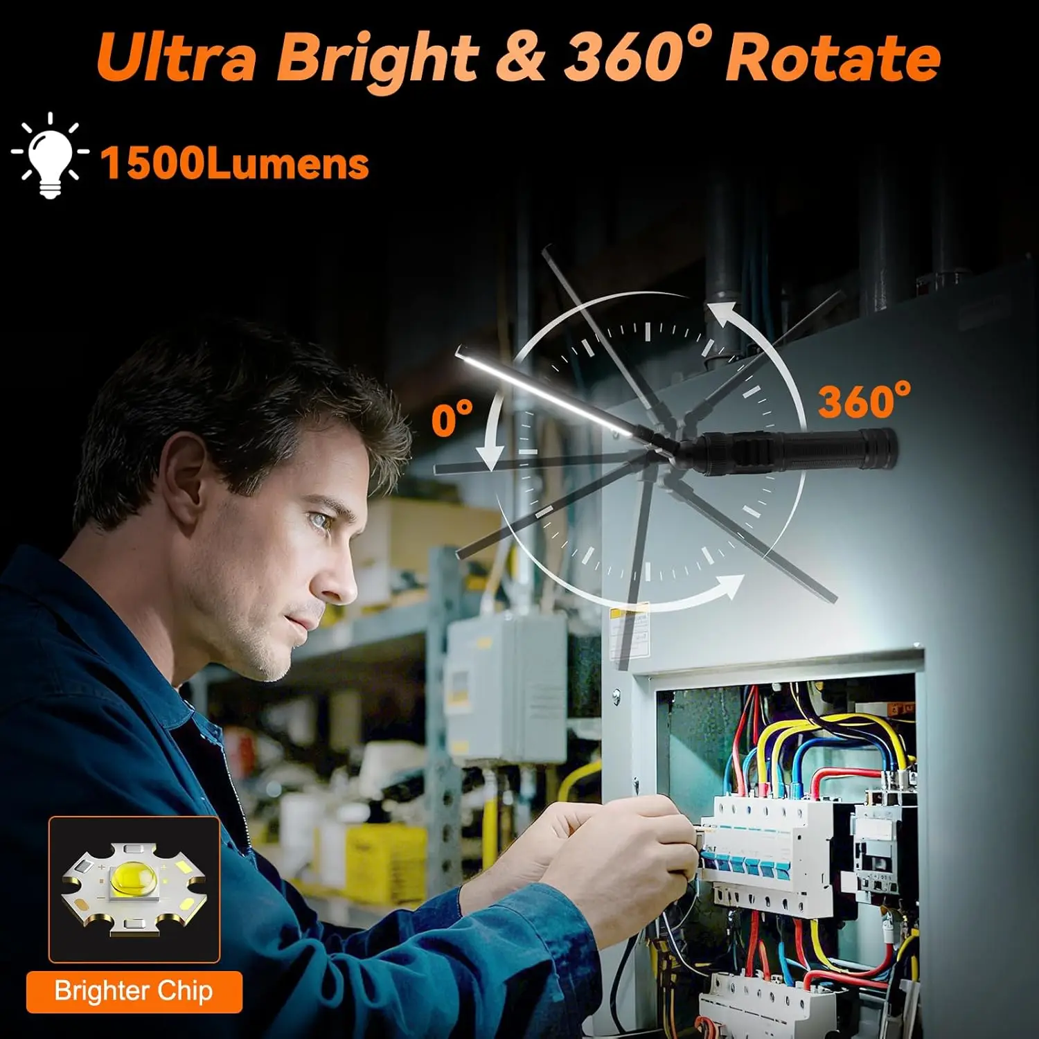 2-Pack Magnetic Work Light, 1500 Lumens Rechargeable, 7 Modes & 360° Rotation for Car Repair