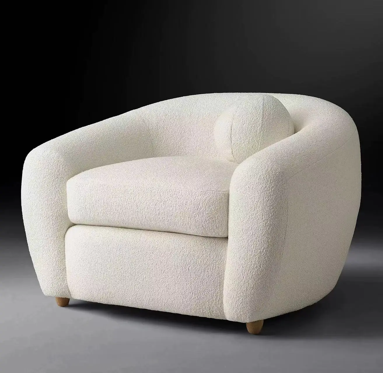 Hot sell modern living room furniture curved soft upholstery boucle fabric sofa couch classic sylvain chair single sofa