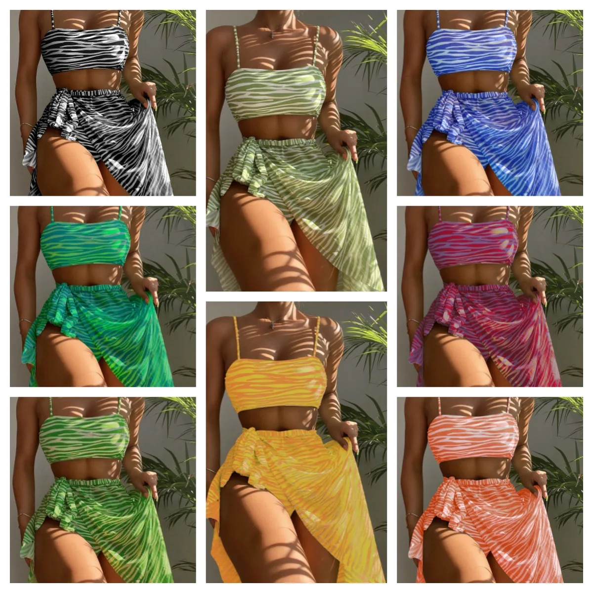 

Summer Beach Swimming Vacation Split Sexy Women's Fashion Three Piece Set Women's Swimsuit Set Bikini Long Skirt