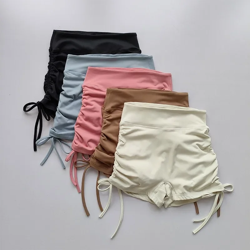 

Summer Yoga Shorts Women Fitness Shorts Breathable Sports Edge Drawstring High Waist Running Cycling Shorts Workout Gym Shorts
