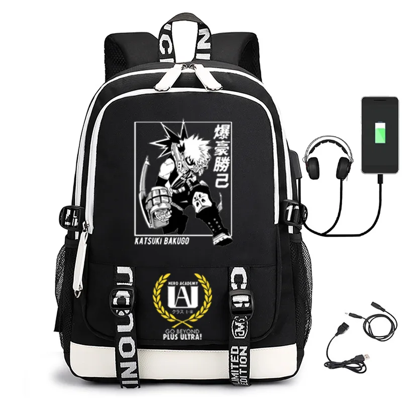 Imagem -06 - Anime Meu Herói Academia Mochila Crianças Meninos Meninas Estudantes Oxford à Prova Dusb Água dos Desenhos Animados Mochila de Viagem Usb