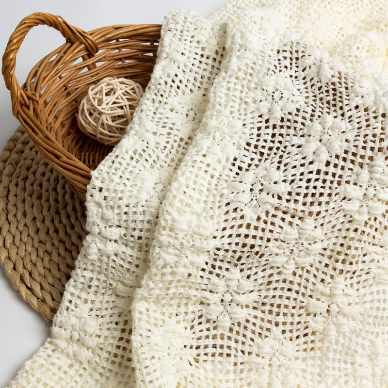 

Bubble ruched jacquard lace fabric, hand-crocheted hollow knit fabric for fashion design, accessories, home decor fabric