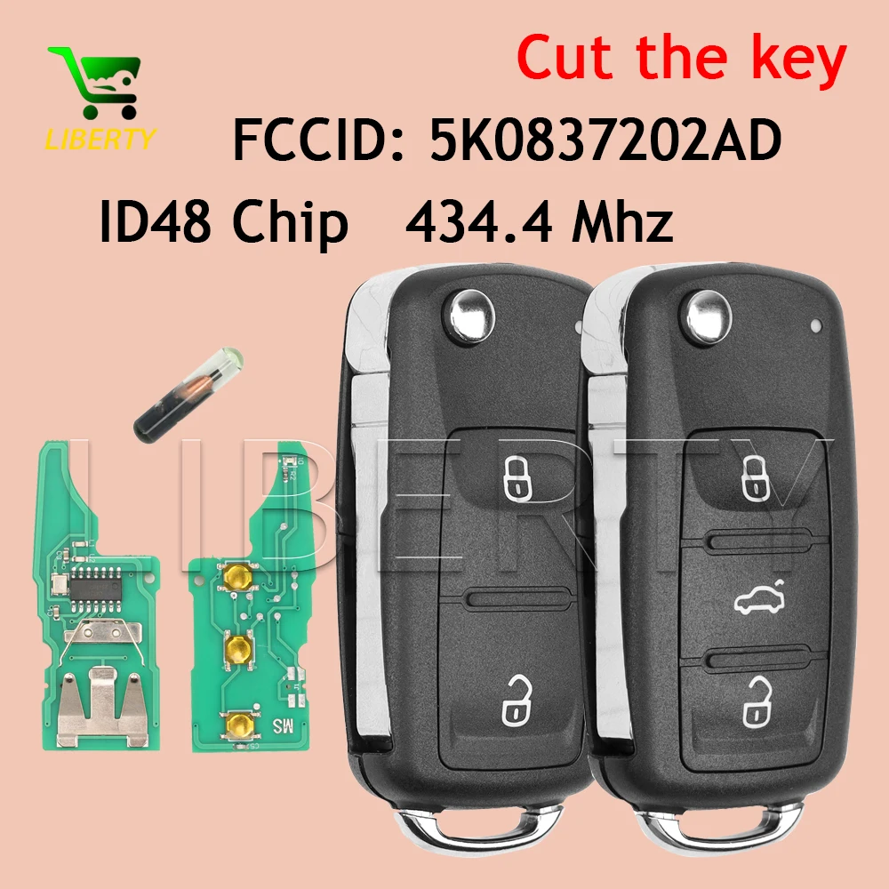 

Liberty 5K0837202AD 48Chip 434.4MHz 2/3Buttons Flip Car key Remote Key For VW Volkswagen Multivan T5 Sharan Caravelle 2009-2015