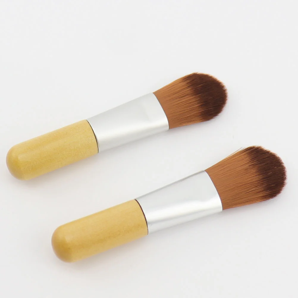2pcs Mini Foundation with Short Wooden Handle Portable Nylon Fiber Makeup Brush Mini