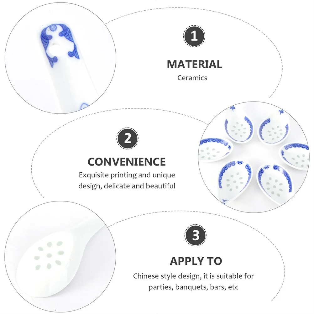 

6Pcs Blue and White Porcelain Spoons Ceramic Soup Spoons for Home Party Use Multi-Function Ladle Spoon for Porridge Rice Dessert