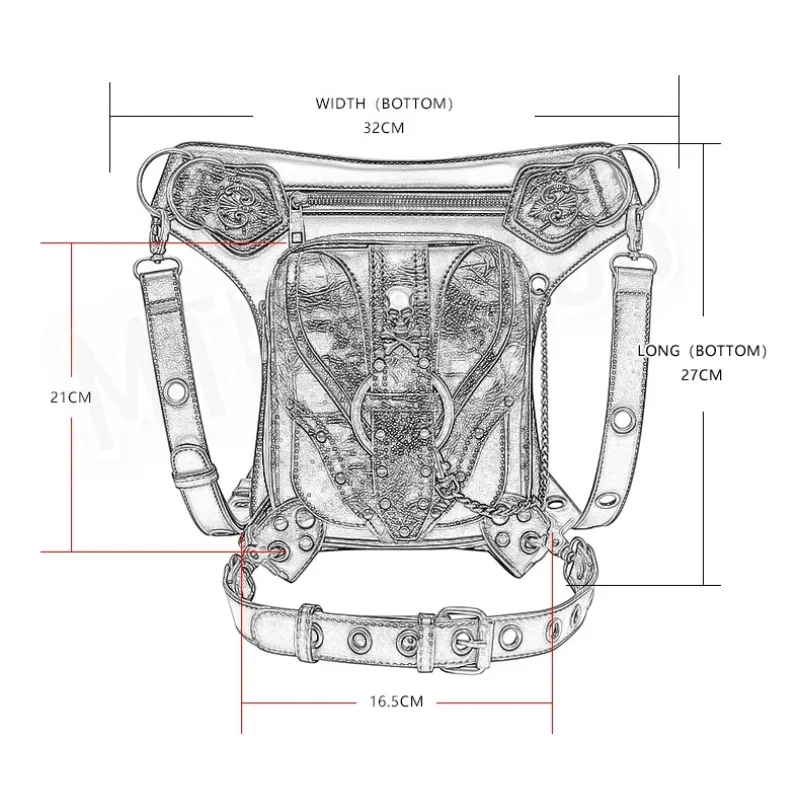 NES Motorcycle Riding Fanny Pack Punk Chain Outdoor Skull Motorcycle Bag Shoulder Crossbody Bag Retro Mobile Phone Waist Bag