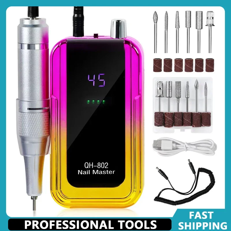 

Аккумуляторная электрическая машинка для маникюра 45000 об/мин с лазерной градиентной подсветкой, низким уровнем шума, для снятия лака и шлифовки ногтей