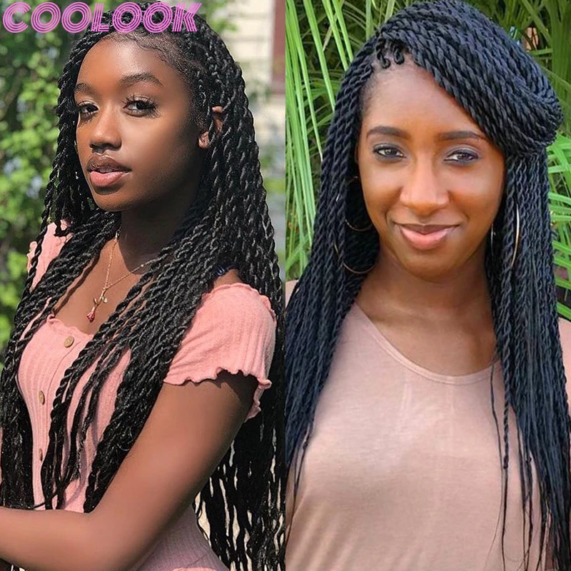 26 Inch Synthetic Braided Wigs Full Lace Black Goddess Knotless Square Part Braids Wig Senegalese Twists Braid Lace Frontal Wigs