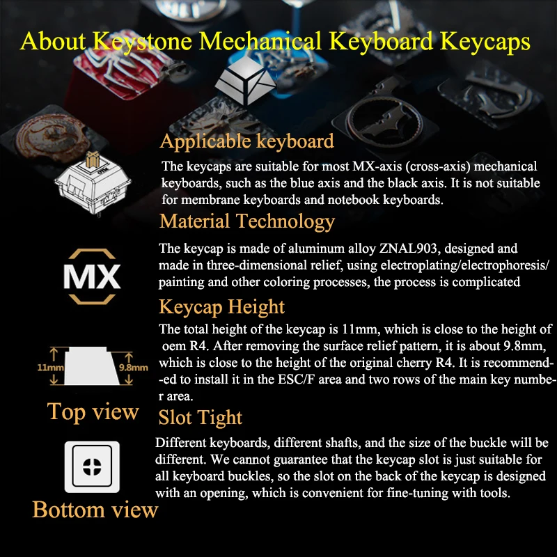 Zinc Aluminium Alloy Key Cap Mechanical Keyboard Keycap For DNF Dota 2 OW PUBG Genji R4 Height Stereoscopic Relief Customized