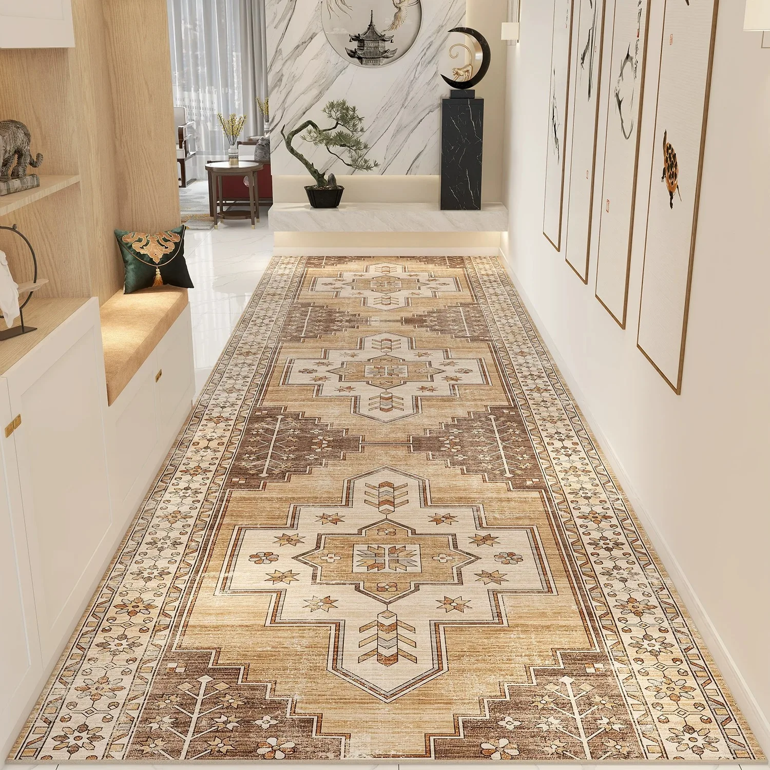 Vintage Hallway Runner Rug Nordic Persian Light Luxury Carpet Corridor Anti-slip Floor Mats Entrance Doormat Welcome Rugs 러그 카페트