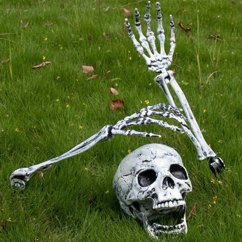 Halloween Skull Hand Arm Yard Stake Skeleton for Head Figurine Garden Halloween Garden Frightening Skeleton Ornament