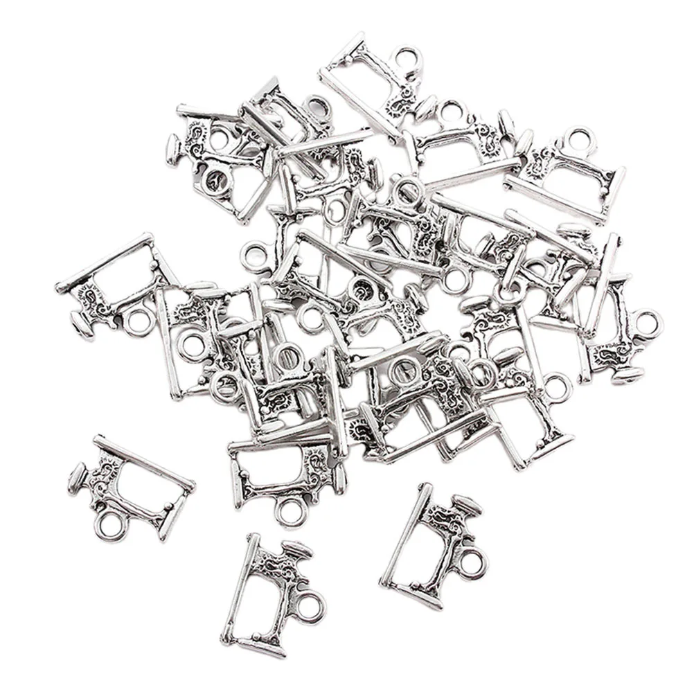 

40pcs Silver Sewing Machine Pendant Charms Mini Alloy Diy Jewelry Making Accessories For Bracelet Necklace Keychain