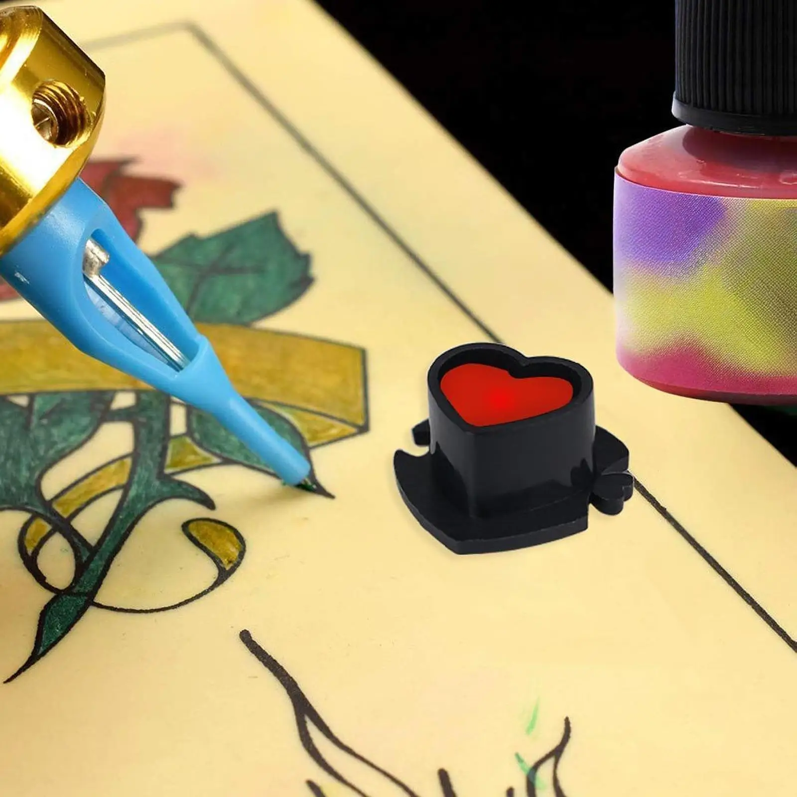

Heart Shape Pigment Cups with Base Self Standing Ink Caps Holder for Tattoo and Permanent Makeup Eyebrow Lip Color
