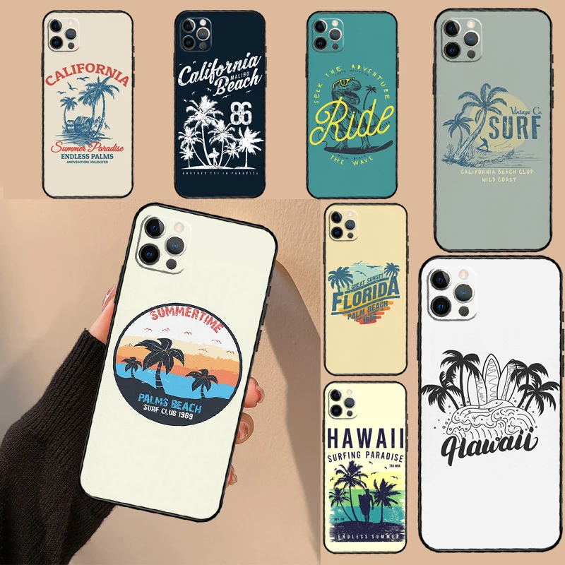 Palms Beach Surf Funda para iPhone 15, 14, 13, 12, 11 Pro Max, Mini 7, 8, 14 Plus, SE 2020, 2022, XS Max, X, XR