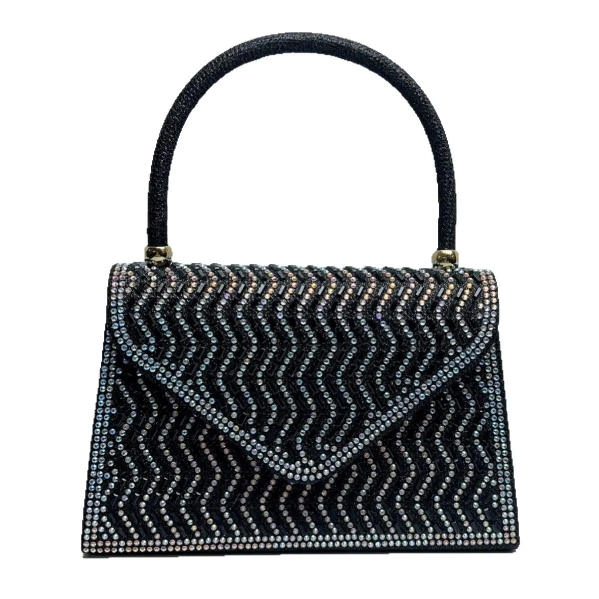 Black Base AB Rhinestone Chevron Pattern Clutch Bag Crystal Wrapped Top Handle Evening Handbag Luxury Formal Wedding Aged Ladies