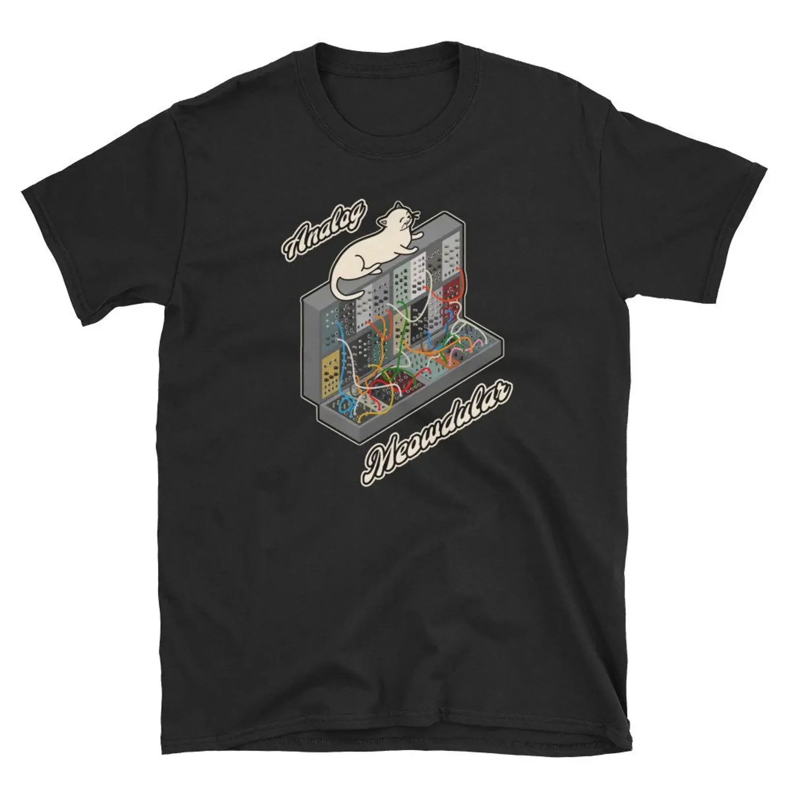 Cat on Analog Modular Synth Funny synthesizer T Shirt vintage Washed graphic Comfortable Stretched fashion Unisex