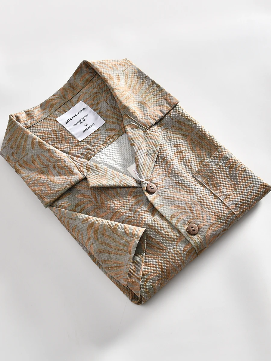 

Ретро японский Sle Qui Dry Bubble Cloth Summer Hawaii Fleach ort Sve irt Cuban Collar Loose Men's irt