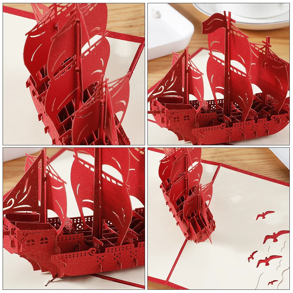 

Three-dimensional Sailing Greeting Card Sailboat Cards Christmas Wedding Blessings Paper Jam for Holiday