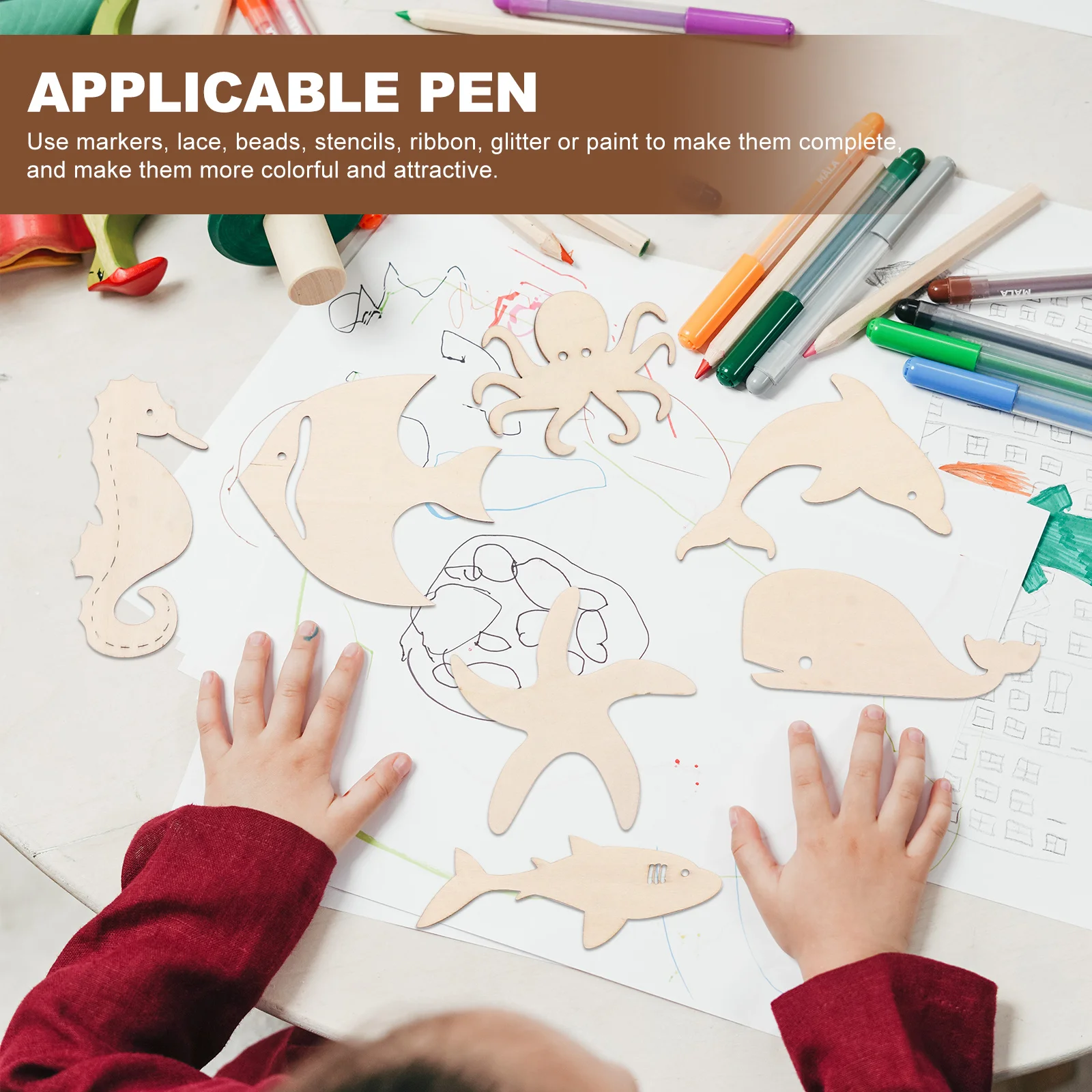 

28pcs Ocean Animals Wood Slice Unfinished Wooden Cutouts For Diy Craft Graffiti Painting Home Decor Wood Cutout Ornament