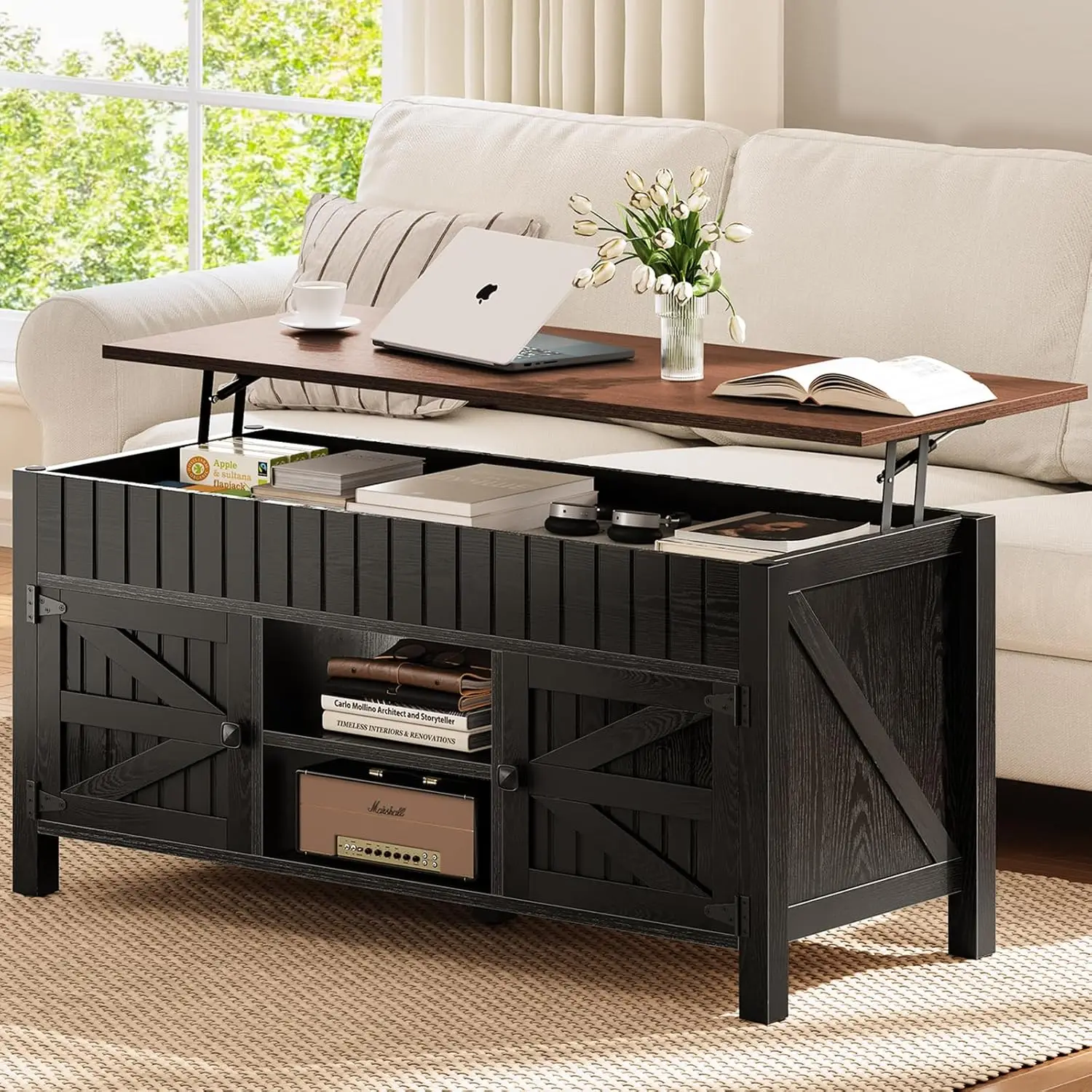 

Lift Top Coffee Table with Storage - Black Coffee Tables for Living Room, Farmhouse Wood Center Table, Large, Customized