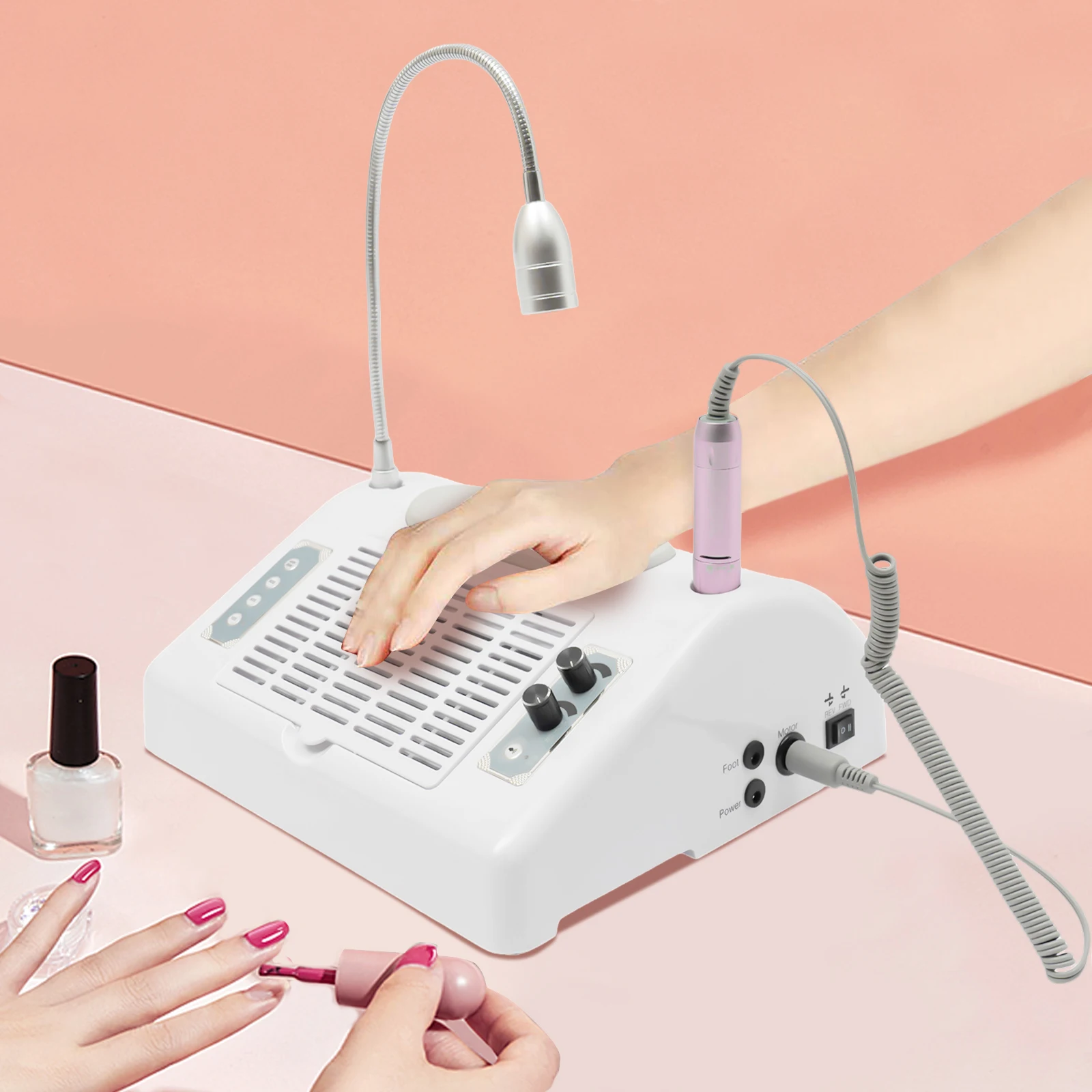 

5 in 1 40W Nail Vacuum Dust Collector Extractor Professional 30000rpm Electric Nail Drill Machine With 48W/96W UV LED Nail Lamp