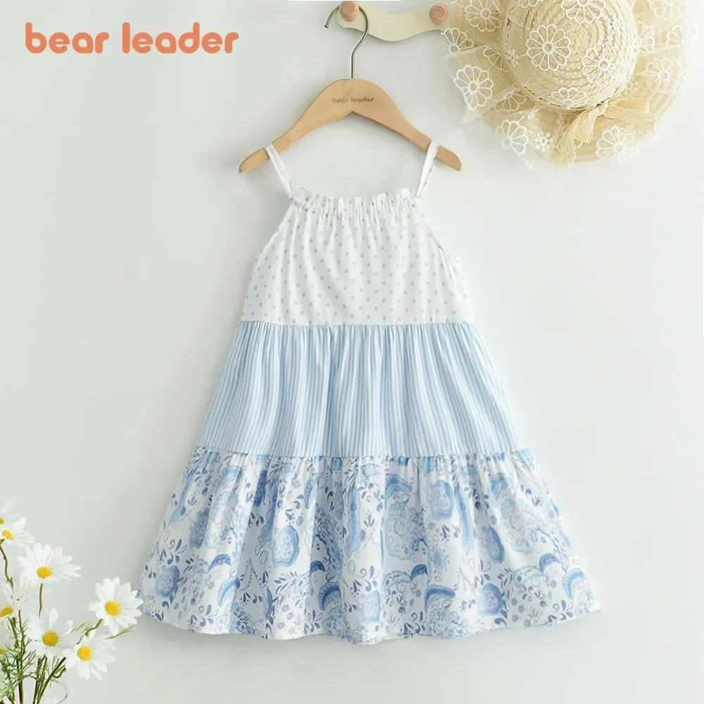 Bear Leader Summer Baby Girls\' Clothing Polka Dot Striped Floral Patchwork Camisole Skirt Girls\' Fashion Dress For 3-7 Years