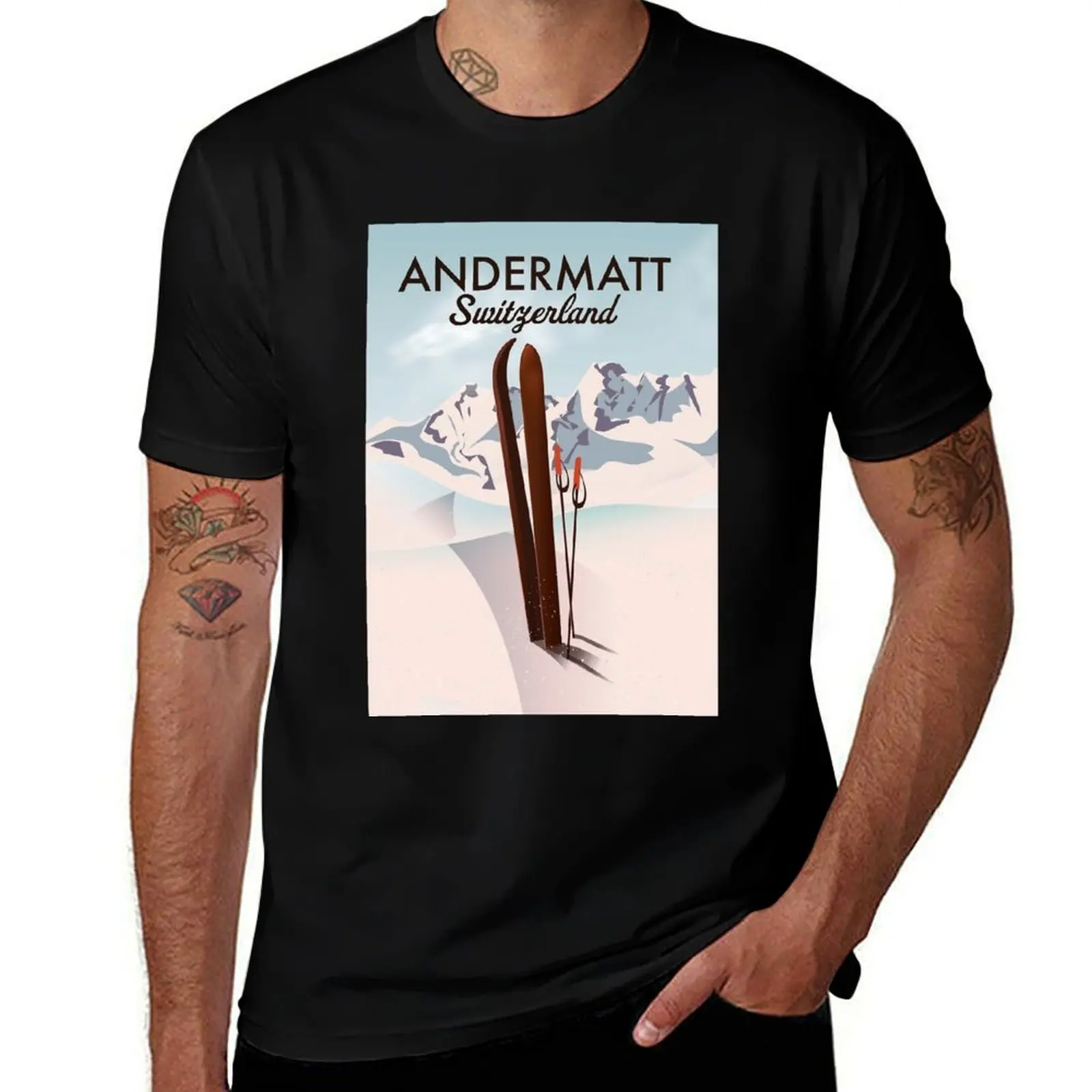 

Andermatt Switzerland ski poster Poster T-Shirt funny t shirts cotton man t shirt cotton men t shirt cotton 100% T-Shirt