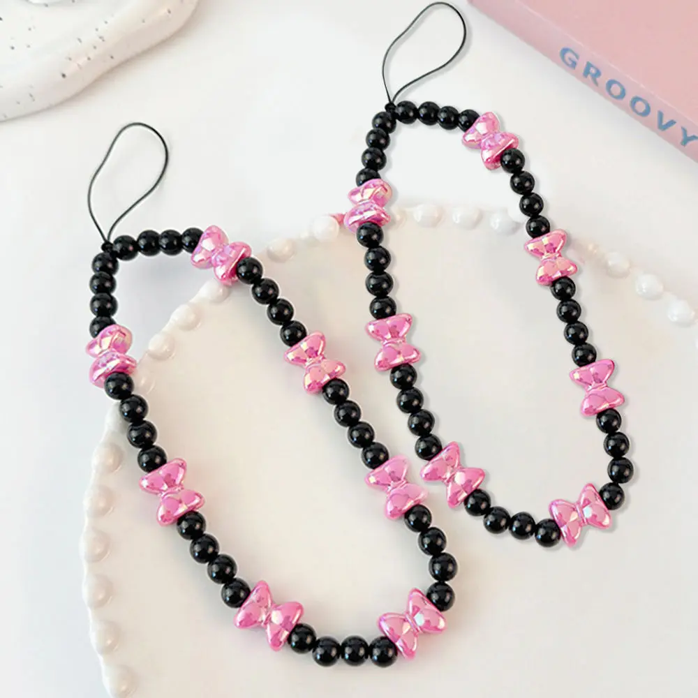 الوردي القوس سوار قصير الهاتف المحمول شنقا حبل المعصم الإبداعي شنقا سلسلة الراقية اليدوية حبة سلسلة قلادة المعصم