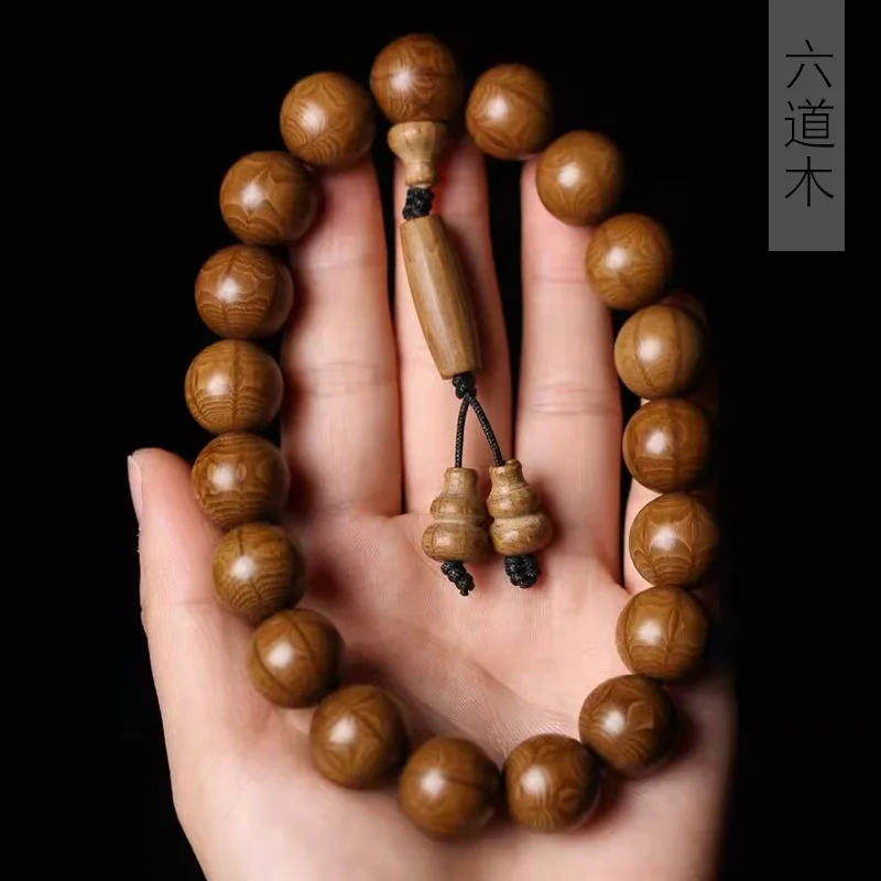 

Jiangmu six-grain wood hand-held prayer beads, made from old material, size 1.5*19 beads, unisex, decorative jewelry, dragon