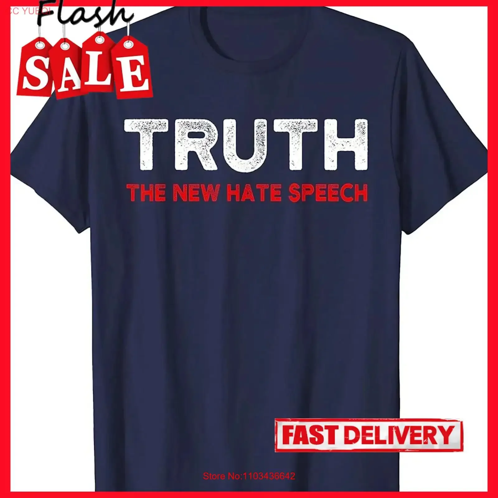 T-shirt « Truth The New Hate Speech Political Correctness » NVP378, vintage, délavé, confortable, graphique, élégant, respirant, doux